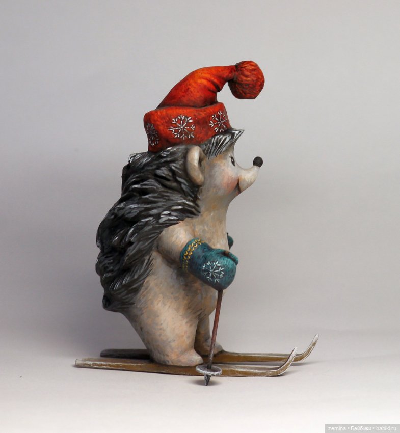 Ёжик на лыжах — Лепка авторских игрушек и папье (фото 6)