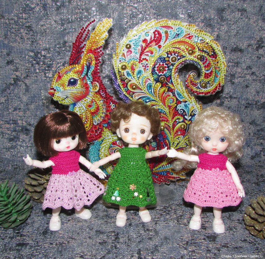 Вязаные наряды на шарнирных кукол 16 см (bjd 16 sm). Предновогодний показ "Рождественская Сказка для кукол"