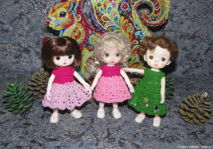 Вязаные наряды на шарнирных кукол 16 см (bjd 16 sm). Предновогодний показ "Рождественская Сказка для кукол" (фото 8)