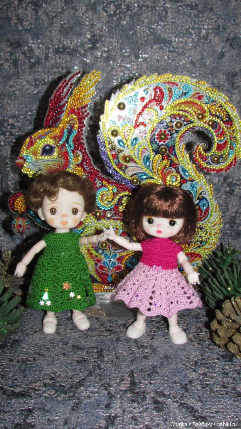Вязаные наряды на шарнирных кукол 16 см (bjd 16 sm). Предновогодний показ "Рождественская Сказка для кукол"