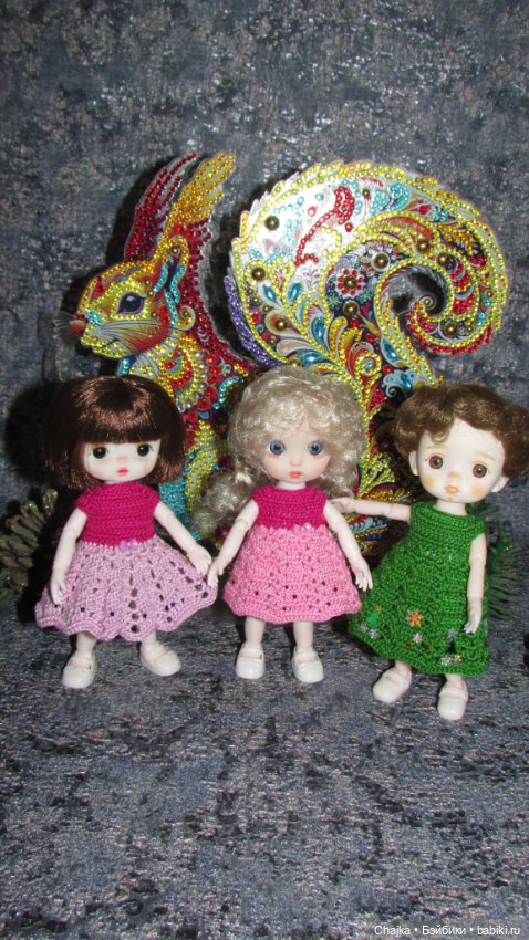Вязаные наряды на шарнирных кукол 16 см (bjd 16 sm). Предновогодний показ "Рождественская Сказка для кукол"