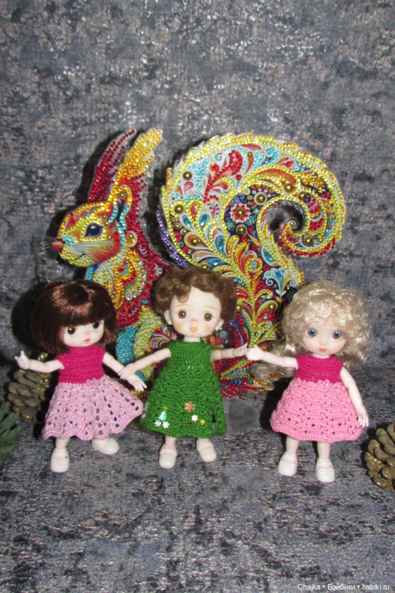Вязаные наряды на шарнирных кукол 16 см (bjd 16 sm). Предновогодний показ "Рождественская Сказка для кукол"