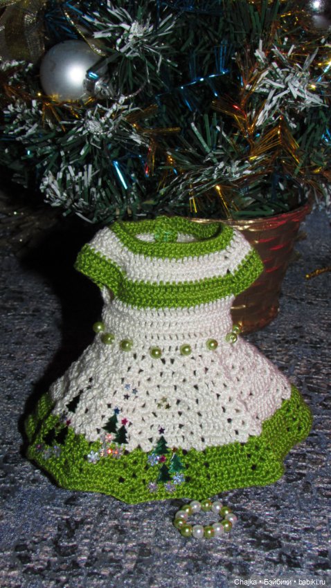 Вязаное платье «Новогодняя ёлочка» на кукол Corolle mini 20 см. Предновогодний показ "Рождественская Сказка для кукол"