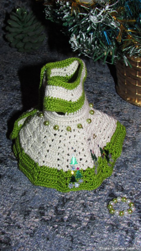 Вязаное платье «Новогодняя ёлочка» на кукол Corolle mini 20 см. Предновогодний показ "Рождественская Сказка для кукол"