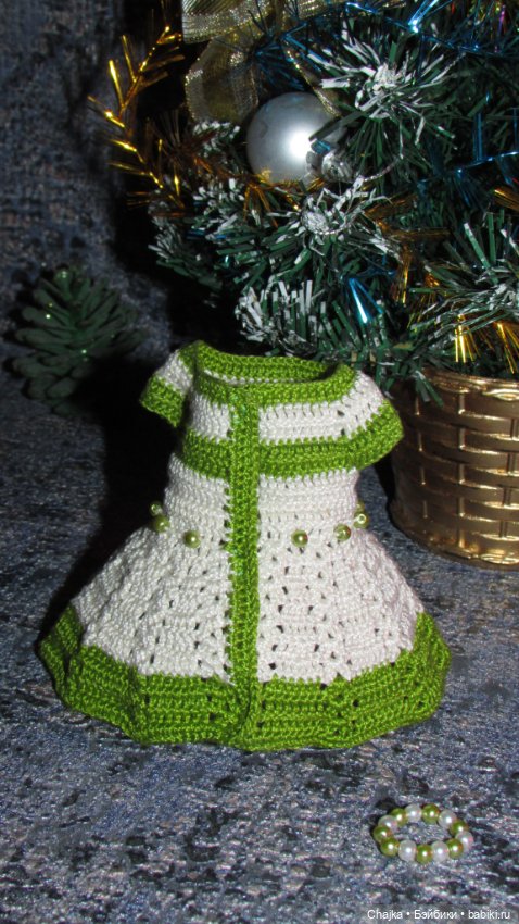 Вязаное платье «Новогодняя ёлочка» на кукол Corolle mini 20 см. Предновогодний показ "Рождественская Сказка для кукол"