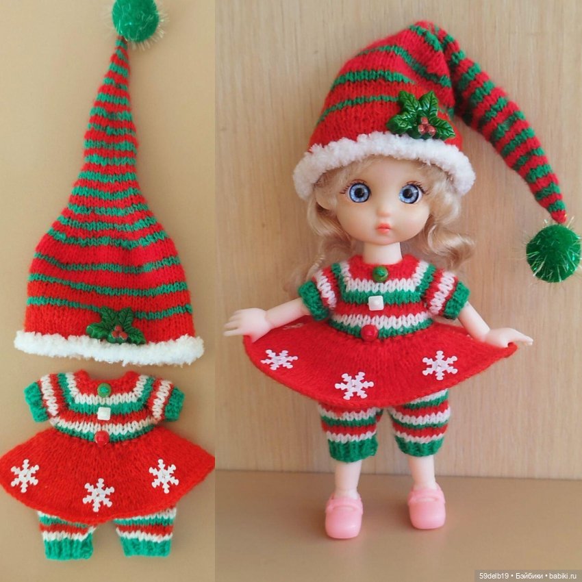 "Рождественский гномик"- костюм для бабольки 14-16 см (фото 10)