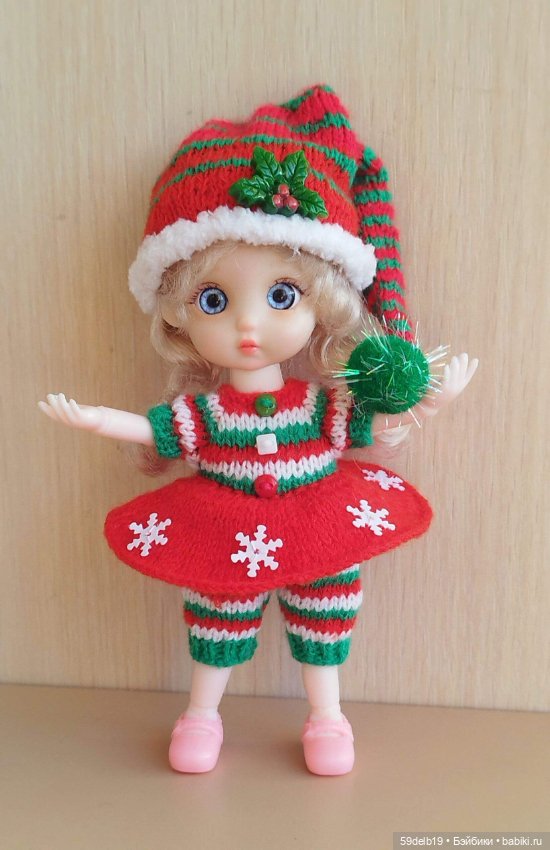 "Рождественский гномик"- костюм для бабольки 14-16 см (фото 4)