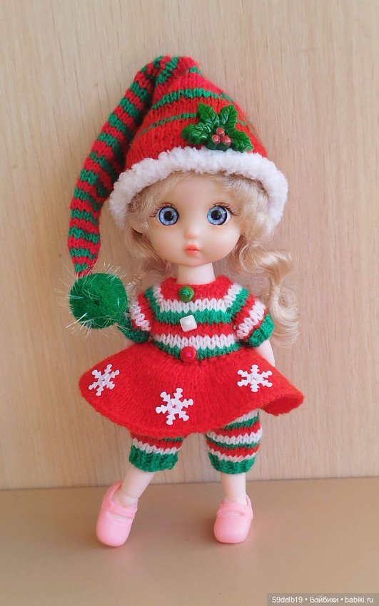 "Рождественский гномик"- костюм для бабольки 14-16 см (фото 2)