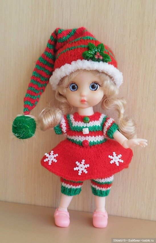 "Рождественский гномик"- костюм для бабольки 14-16 см