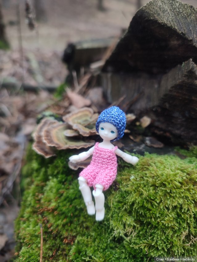 Крошка малышка в грибном лесу