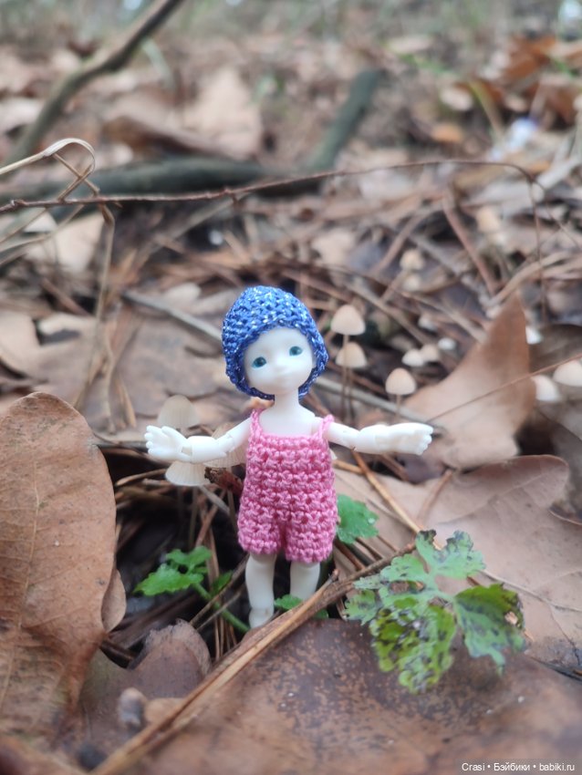 Крошка малышка в грибном лесу