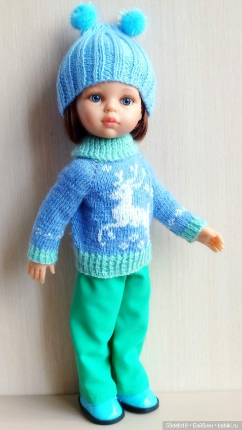 Голубой свитер спицами с жаккардовым орнаментом для паолочки