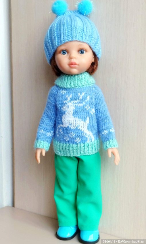 Голубой свитер спицами с жаккардовым орнаментом для паолочки (фото 3)