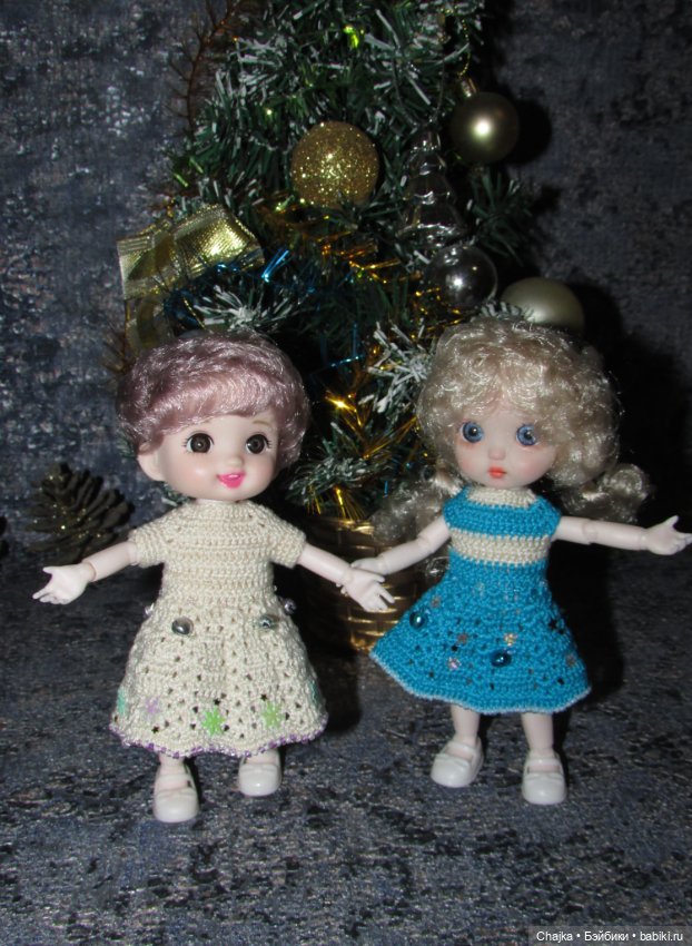 Вязаные наряды на шарнирных кукол 16 см (bjd 16 sm). Предновогодний показ "Рождественская Сказка для кукол"