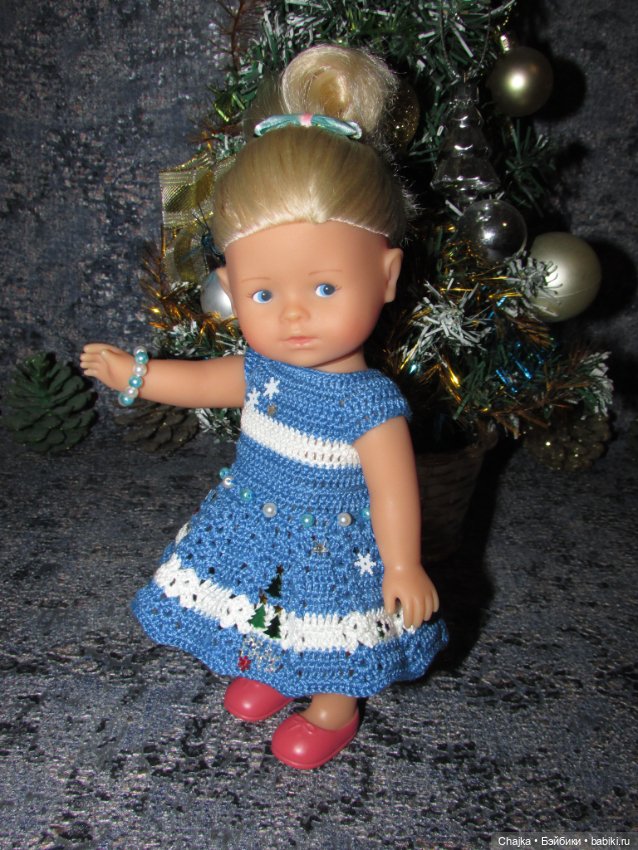 Вязаное платье «Снежинка» на кукол Corolle mini 20 см. Предновогодний показ "Рождественская Сказка для кукол"