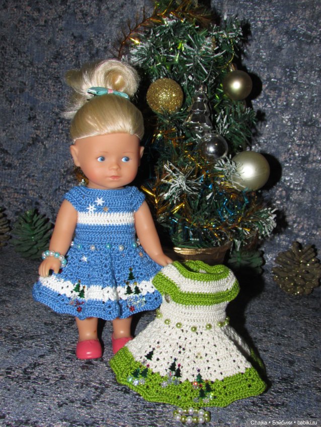 Вязаное платье «Снежинка» на кукол Corolle mini 20 см. Предновогодний показ "Рождественская Сказка для кукол"