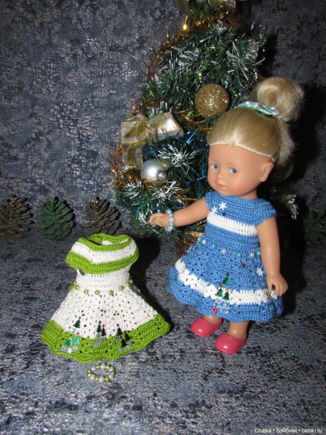 Вязаное платье «Снежинка» на кукол Corolle mini 20 см. Предновогодний показ "Рождественская Сказка для кукол"