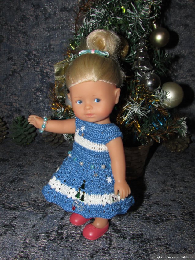 Вязаное платье «Снежинка» на кукол Corolle mini 20 см. Предновогодний показ "Рождественская Сказка для кукол"
