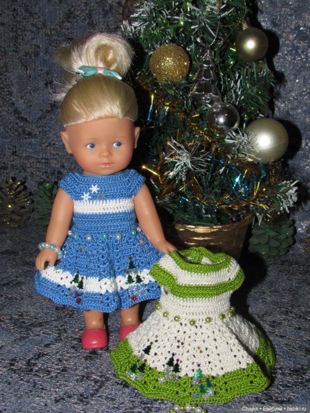Вязаное платье «Снежинка» на кукол Corolle mini 20 см. Предновогодний показ "Рождественская Сказка для кукол"