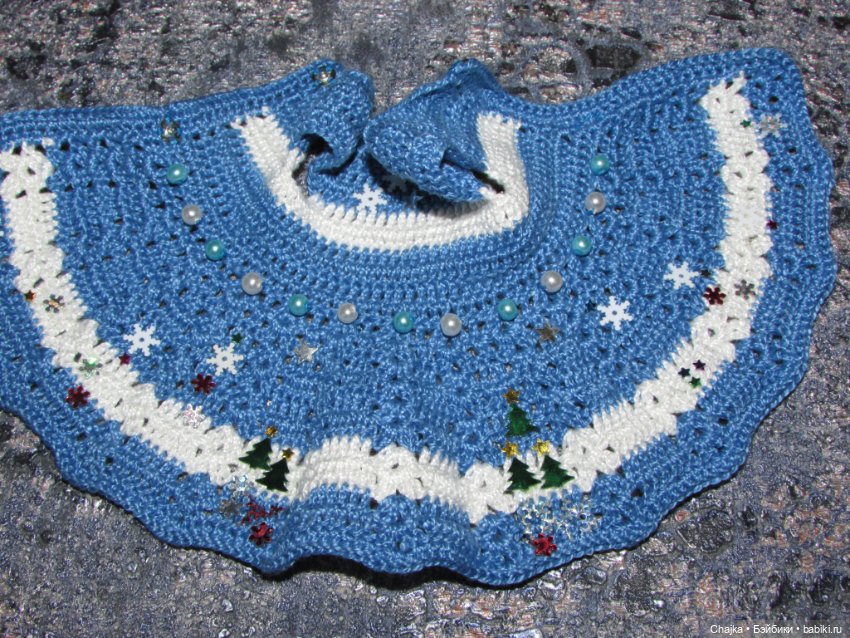 Вязаное платье «Снежинка» на кукол Corolle mini 20 см. Предновогодний показ "Рождественская Сказка для кукол"