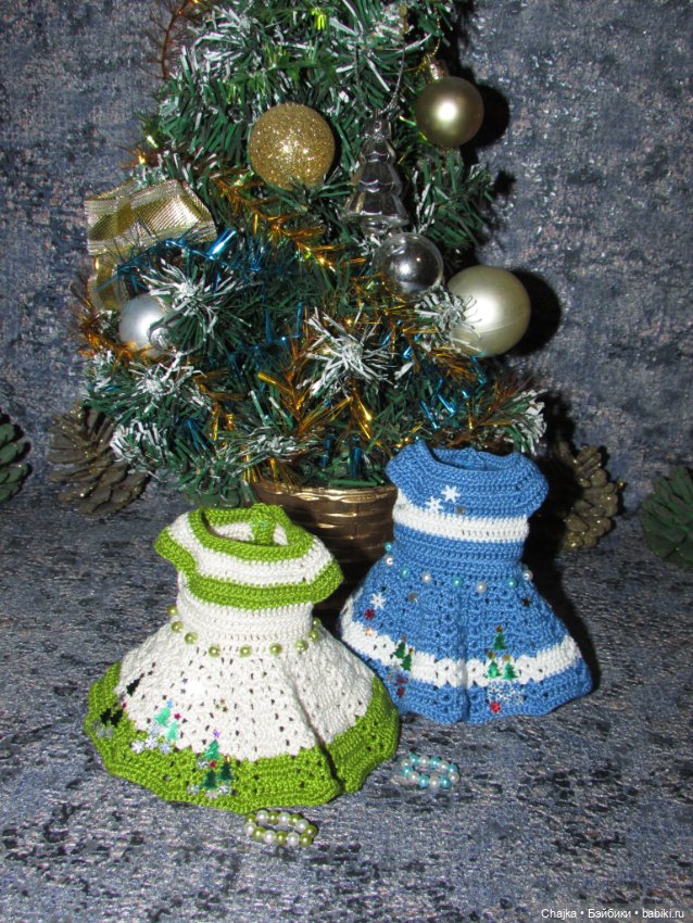 Вязаное платье «Снежинка» на кукол Corolle mini 20 см. Предновогодний показ "Рождественская Сказка для кукол"