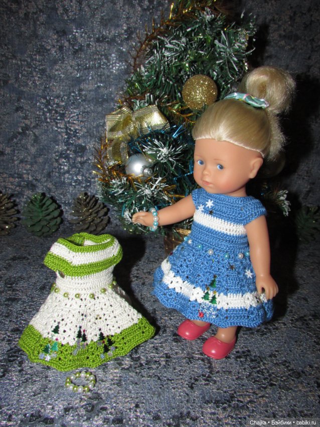 Вязаное платье «Снежинка» на кукол Corolle mini 20 см. Предновогодний показ "Рождественская Сказка для кукол"