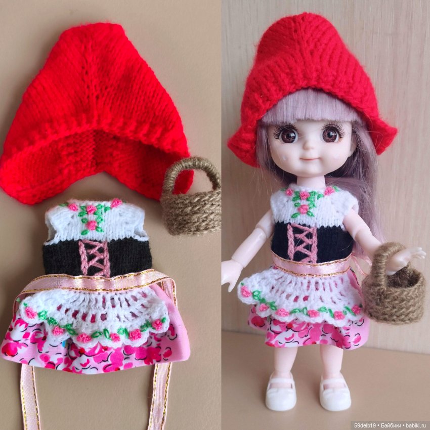 Новогодний костюм для куклы баболи "Красная Шапочка" (фото 10)