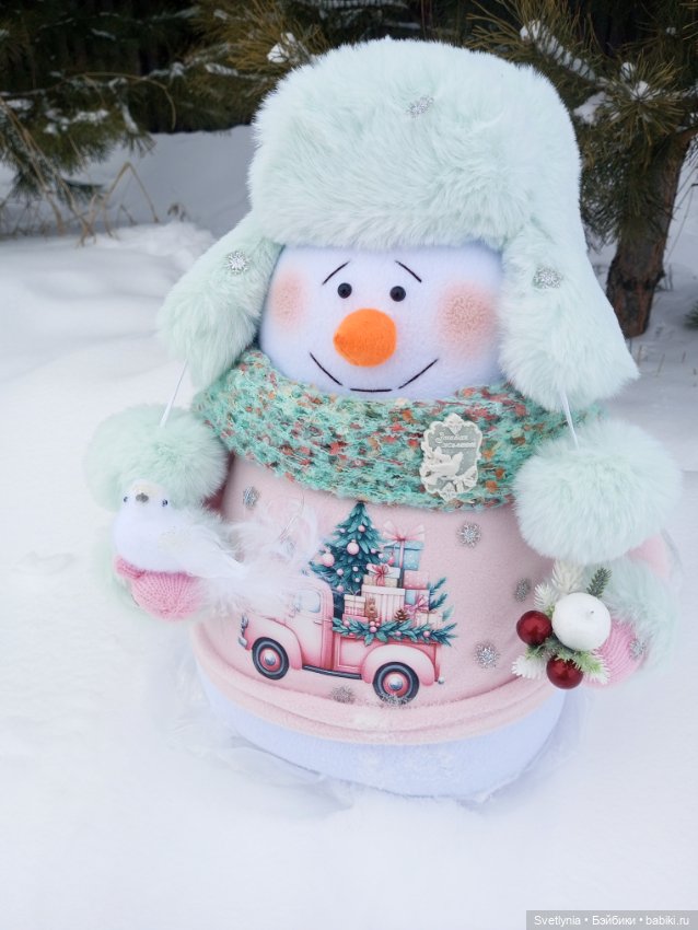 Снеговичка и снеговички — Текстильные игрушки и примитивы: кофейные (фото 3)