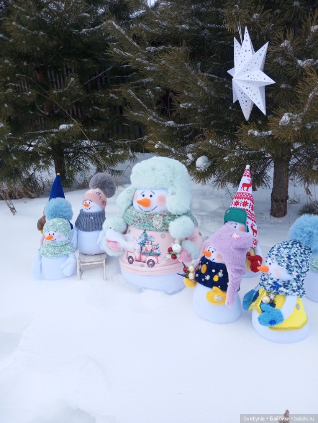 Снеговичка и снеговички — Текстильные игрушки и примитивы: кофейные (фото 2)