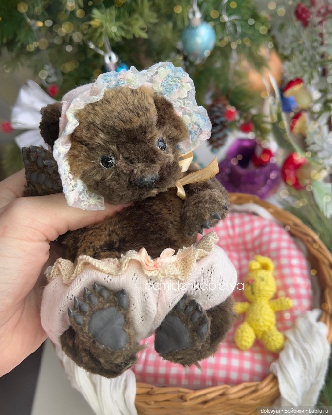 Медвежонок Пуженька🐻🎀 — Игрушки в смешанной технике (мех и глина): Арт (фото 5)