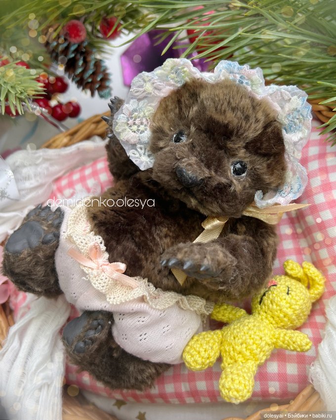 Медвежонок Пуженька🐻🎀 — Игрушки в смешанной технике (мех и глина): Арт