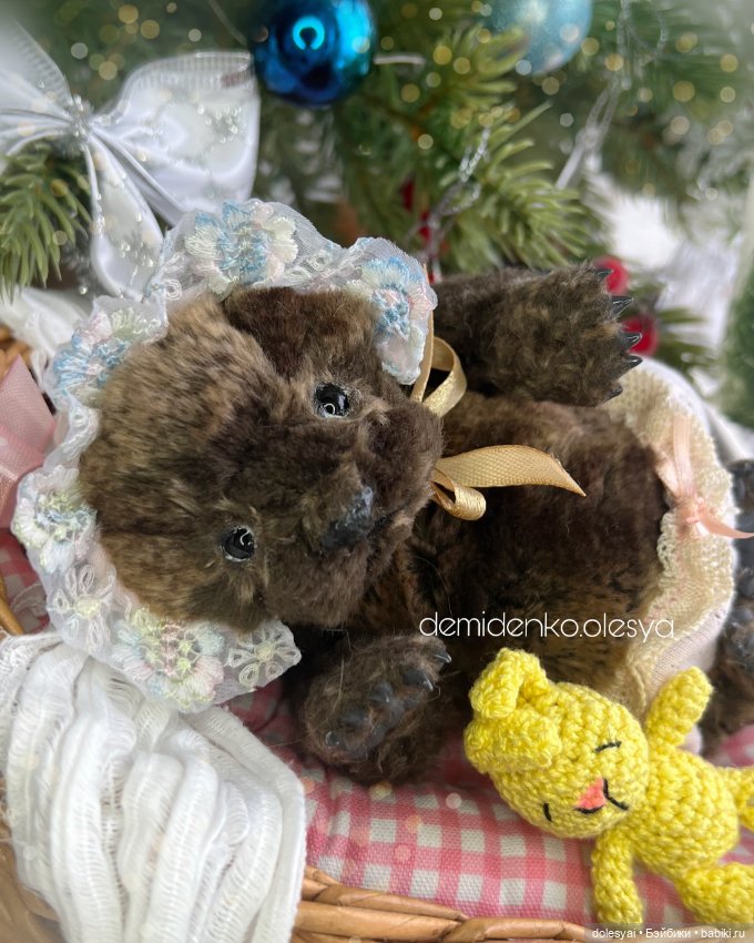 Медвежонок Пуженька🐻🎀 — Игрушки в смешанной технике (мех и глина): Арт (фото 4)