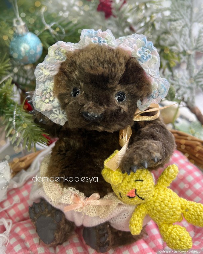 Медвежонок Пуженька🐻🎀 — Игрушки в смешанной технике (мех и глина): Арт (фото 6)