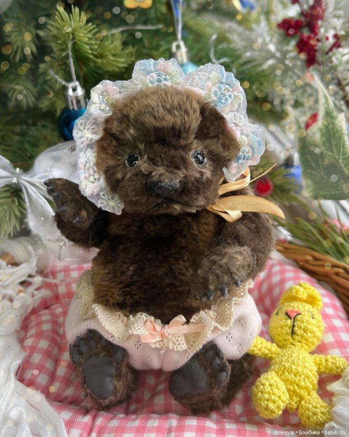 Медвежонок Пуженька🐻🎀 — Игрушки в смешанной технике (мех и глина): Арт (фото 3)