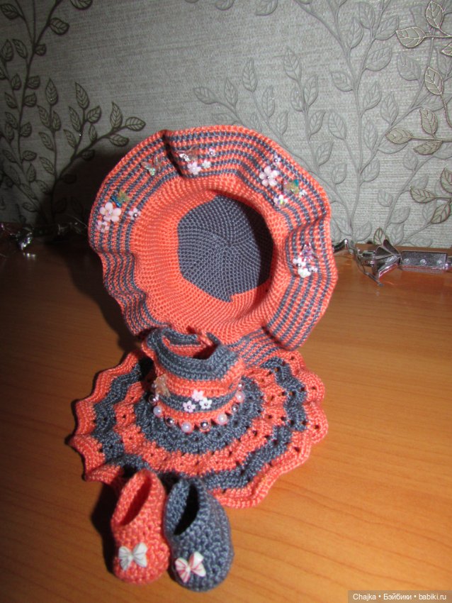 Авторский вязаный наряд\комплект с шляпой "Цветочная Фея-1" на кукол ГДР Кисс Ми \ Kiss Me