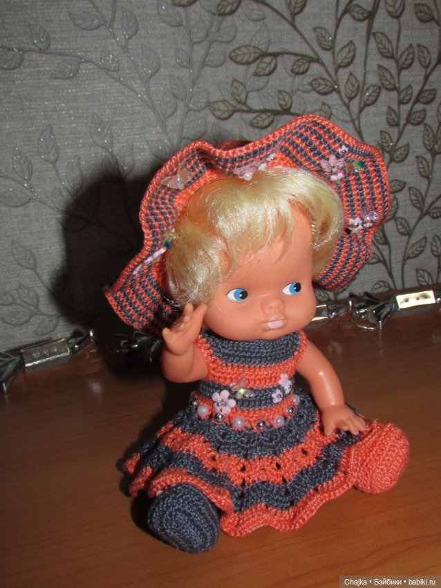 Авторский вязаный наряд\комплект с шляпой "Цветочная Фея-1" на кукол ГДР Кисс Ми \ Kiss Me