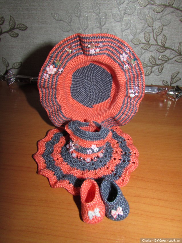 Авторский вязаный наряд\комплект с шляпой "Цветочная Фея-1" на кукол ГДР Кисс Ми \ Kiss Me