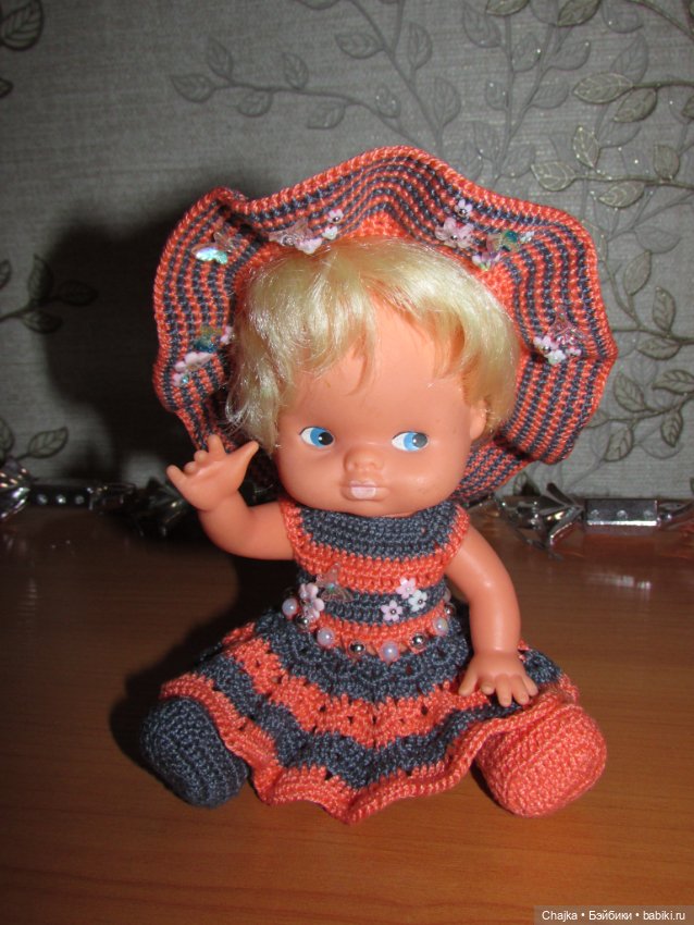 Авторский вязаный наряд\комплект с шляпой "Цветочная Фея-1" на кукол ГДР Кисс Ми \ Kiss Me