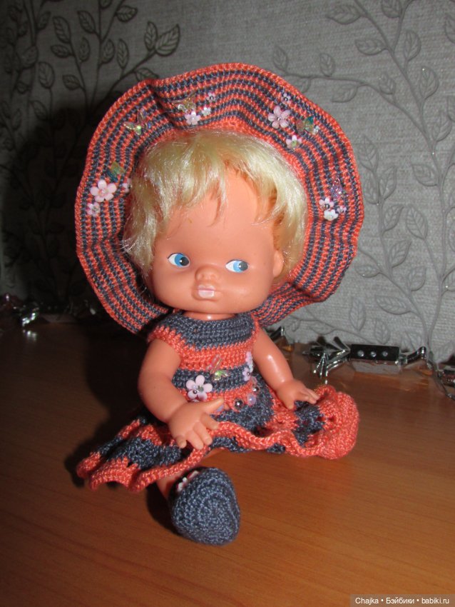 Авторский вязаный наряд\комплект с шляпой "Цветочная Фея-1" на кукол ГДР Кисс Ми \ Kiss Me