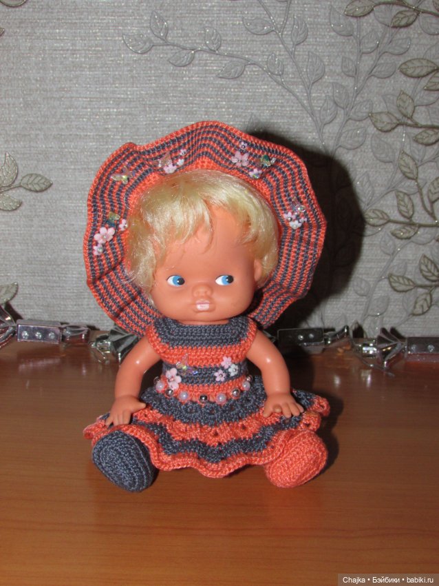 Авторский вязаный наряд\комплект с шляпой "Цветочная Фея-1" на кукол ГДР Кисс Ми \ Kiss Me