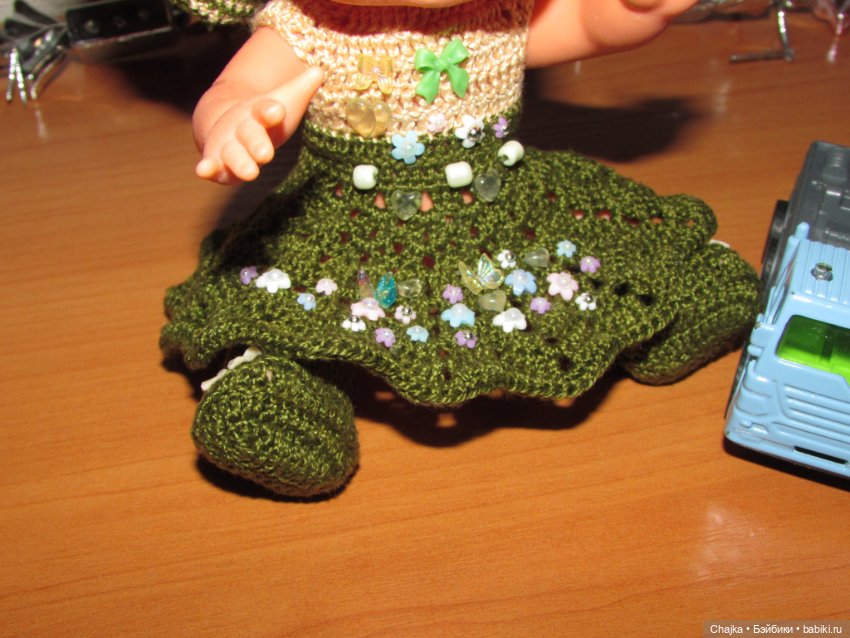 Авторский вязаный наряд\комплект с шляпой "Цветочная Фея-2" на кукол ГДР Кисс Ми \ Kiss Me (фото 4)