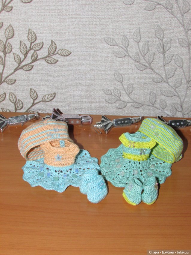 Авторский вязаный наряд\комплект с шапочкой "Цветочная Фея-3" на кукол ГДР Кисс Ми \ Kiss Me (фото 9)