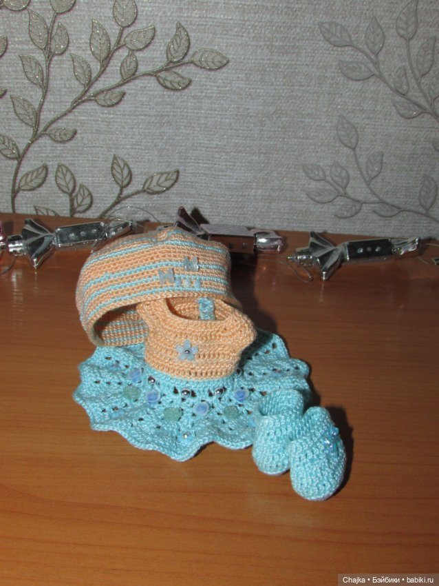 Авторский вязаный наряд\комплект с шапочкой "Цветочная Фея-3" на кукол ГДР Кисс Ми \ Kiss Me (фото 8)