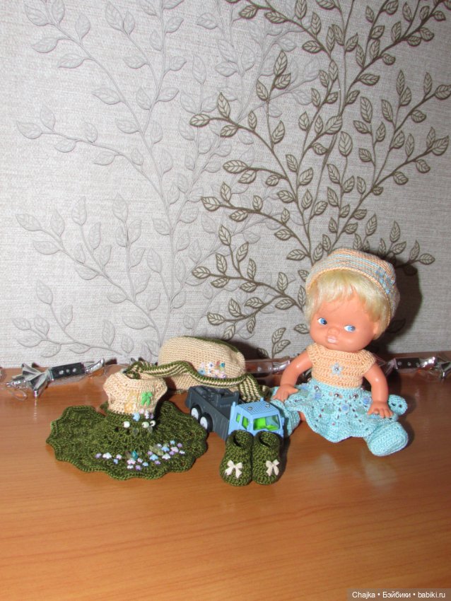 Авторский вязаный наряд\комплект с шапочкой "Цветочная Фея-3" на кукол ГДР Кисс Ми \ Kiss Me