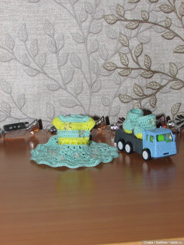 Авторский вязаный наряд\комплект с шапочкой "Цветочная Фея-4" на кукол ГДР Кисс Ми \ Kiss Me