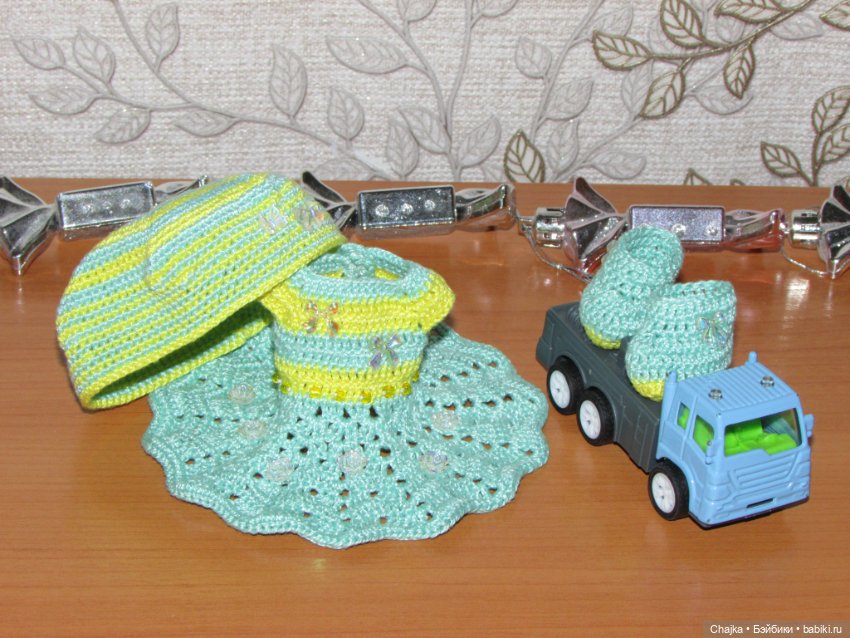 Авторский вязаный наряд\комплект с шапочкой "Цветочная Фея-4" на кукол ГДР Кисс Ми \ Kiss Me