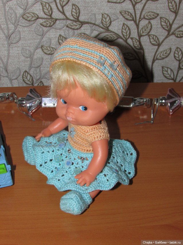 Авторский вязаный наряд\комплект с шапочкой "Цветочная Фея-3" на кукол ГДР Кисс Ми \ Kiss Me