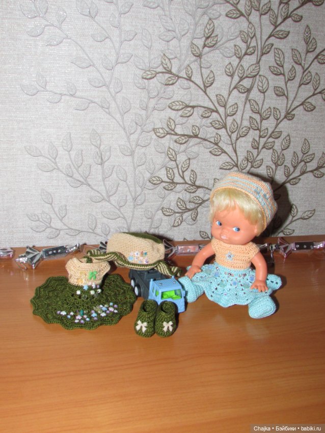 Авторский вязаный наряд\комплект с шапочкой "Цветочная Фея-3" на кукол ГДР Кисс Ми \ Kiss Me