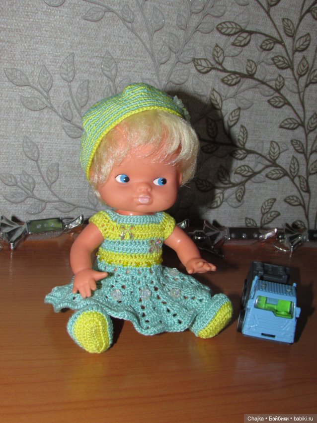 Авторский вязаный наряд\комплект с шапочкой "Цветочная Фея-4" на кукол ГДР Кисс Ми \ Kiss Me (фото 10)