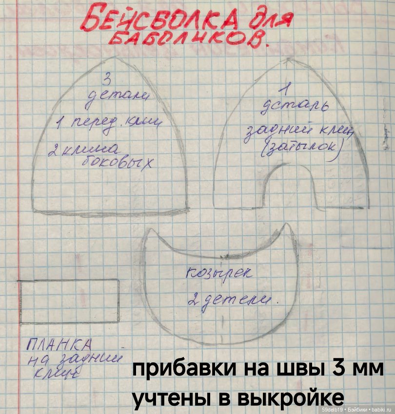 Выкройка бейсболки для кукол 15-16 см баболей (фото 4)